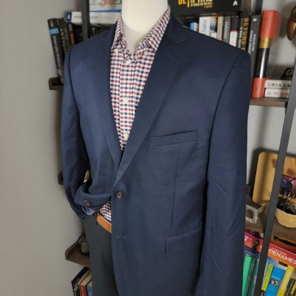 US POLO ASSN Men's Sport Coat Blazer‎ Two Button Navy Blue 100% Cotton Size 44R